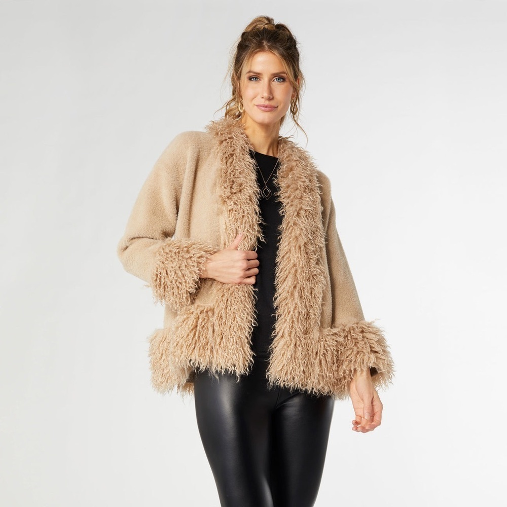 Coco + Carmen Marley Cardigan with Shaggy Faux Fur Trim